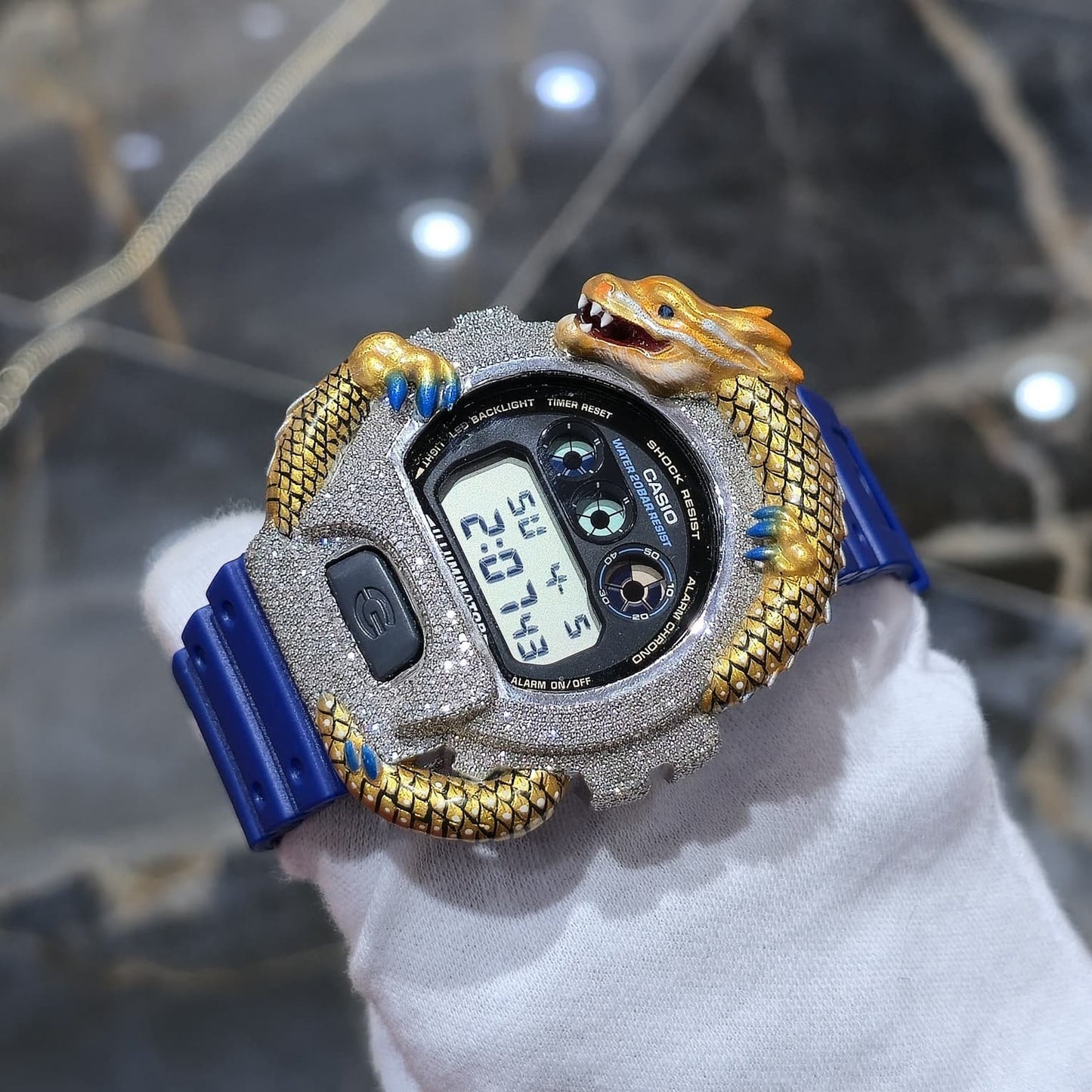 Casio G-Shock Dragon (Blue) 6900 Iced Out Diamond Watch 5 CTW