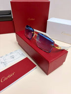 Cartier C Decor Rimless Sunglasses Customized Authentic Blue Lenses Full Set Box