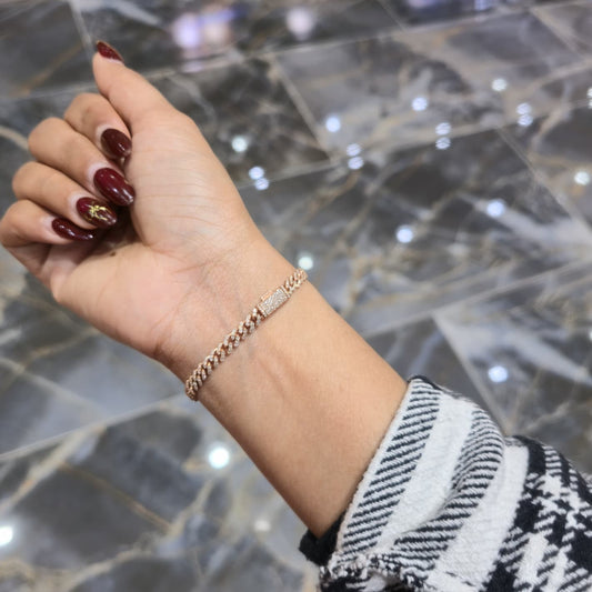 Natural Diamond Cuban Bracelet 10K Rose Gold 5mm 1.46ctw Box Clasp 6"