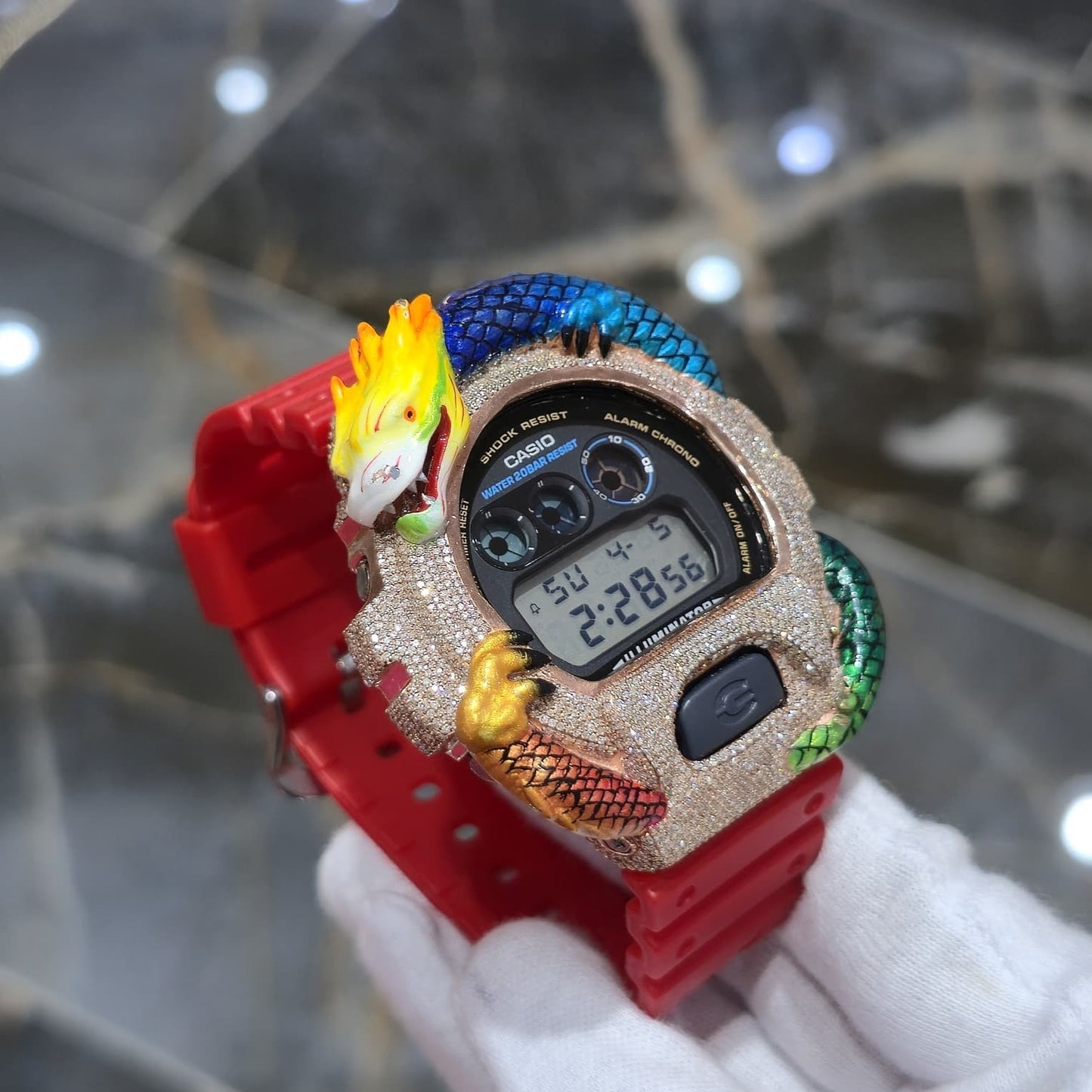 Casio G-Shock (RED) 6900 Iced Out Diamond Watch 5 CTW