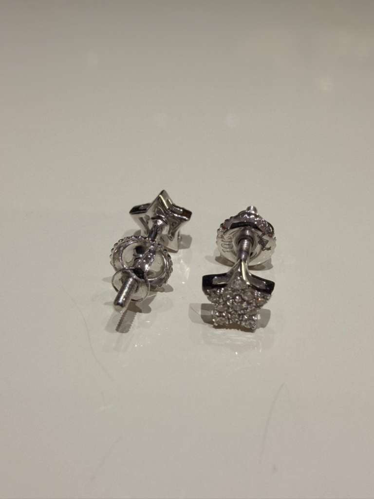 1/20 Ct Round Natural Diamond Star Stud Earrings in 10K Solid White Gold 5MM