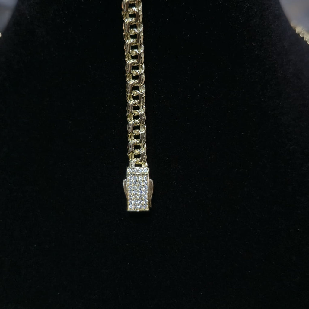 10K Yellow Gold Chino Link Chain Necklace Bracelet Set Mens 20" 7" 5mm CZ Clasp