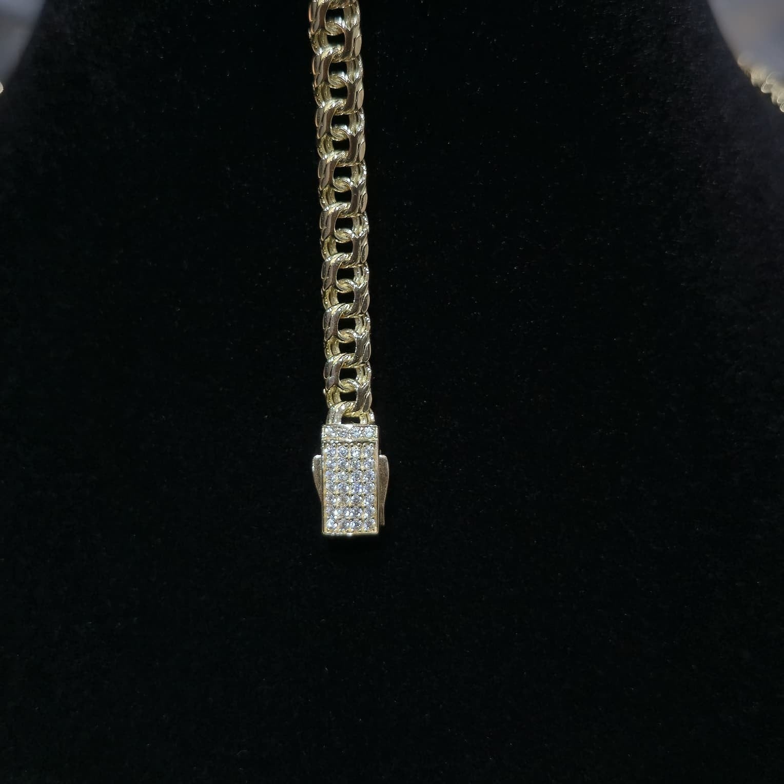 10K Yellow Gold Chino Link Chain Necklace Bracelet Set Mens 20" 7" 5mm CZ Clasp