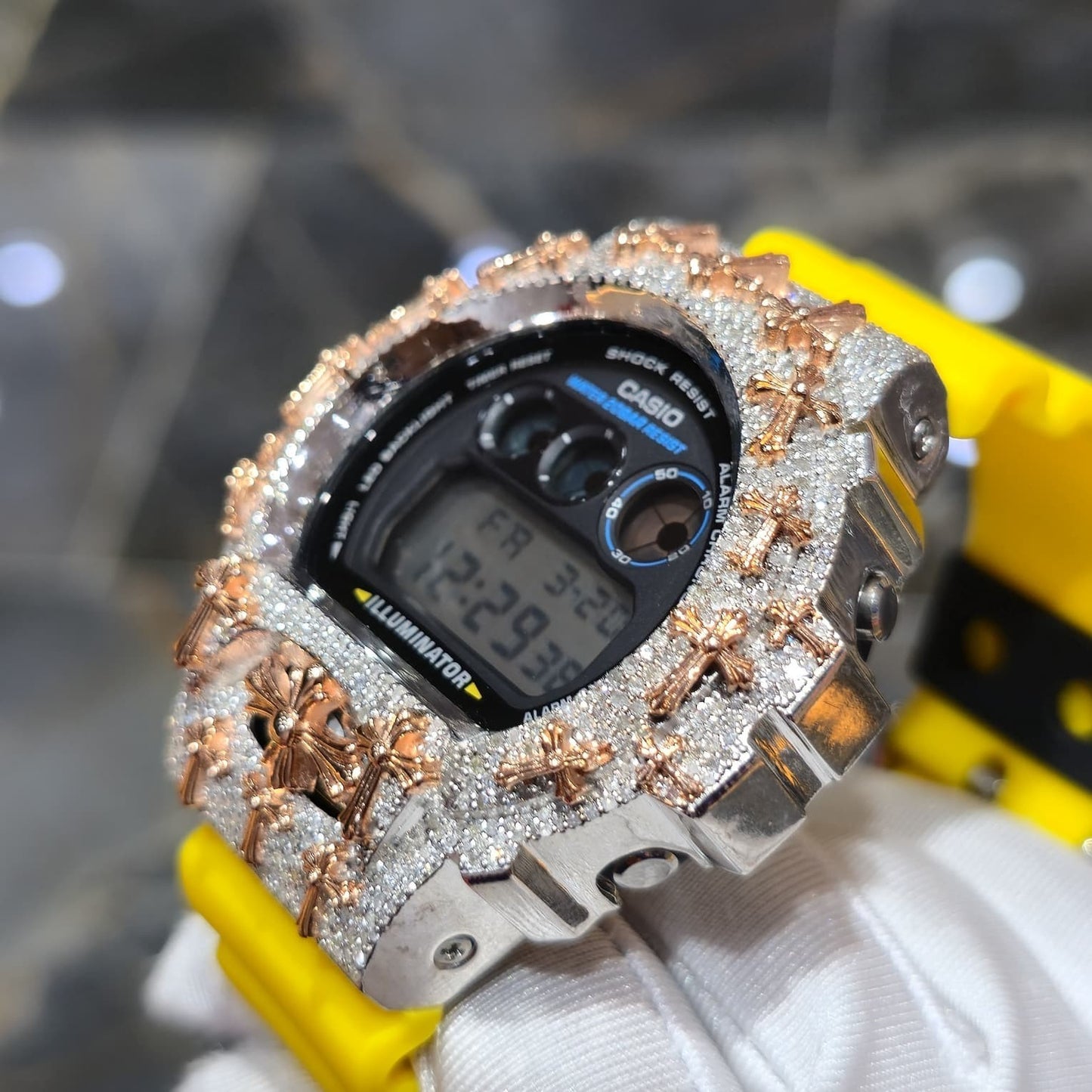 Authentic Diamond G-SHOCK DW6900TR Watch Cross Bezel | 5.00 CTW Natural Diamonds