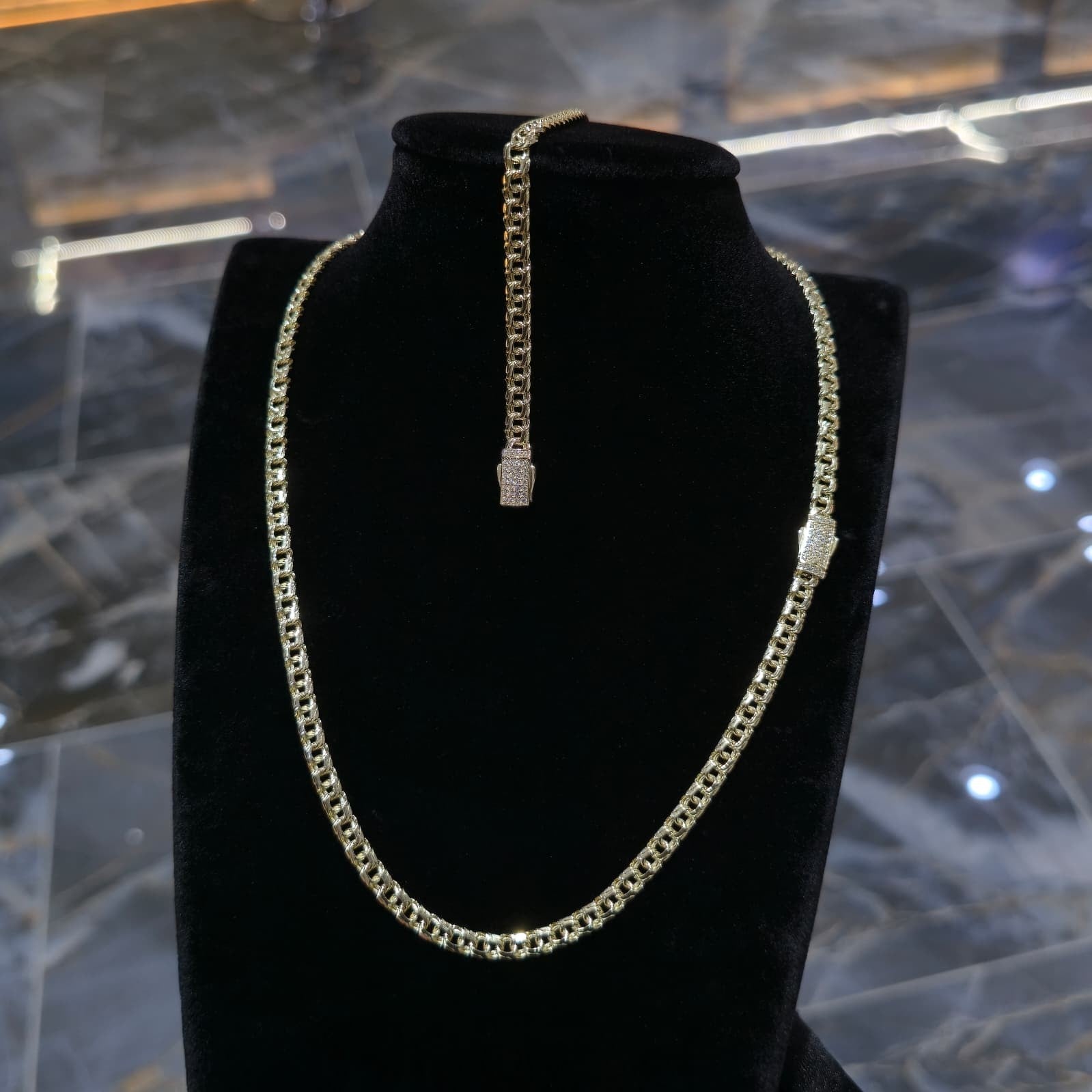 10K Yellow Gold Chino Link Chain Necklace Bracelet Set Mens 20" 7" 5mm CZ Clasp