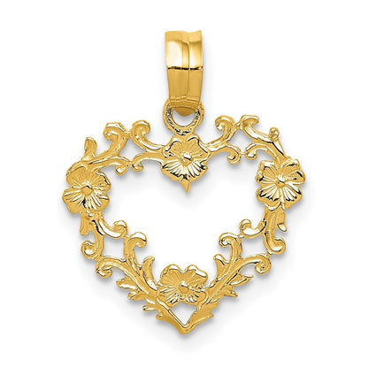 14K Yellow Gold Polished Floral Border Heart Pendant approx 1/2"