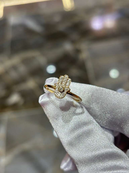 Hamsa Natural Diamond Ring 10K Solid Yellow Gold Hand Symbol 0.13CT Certified