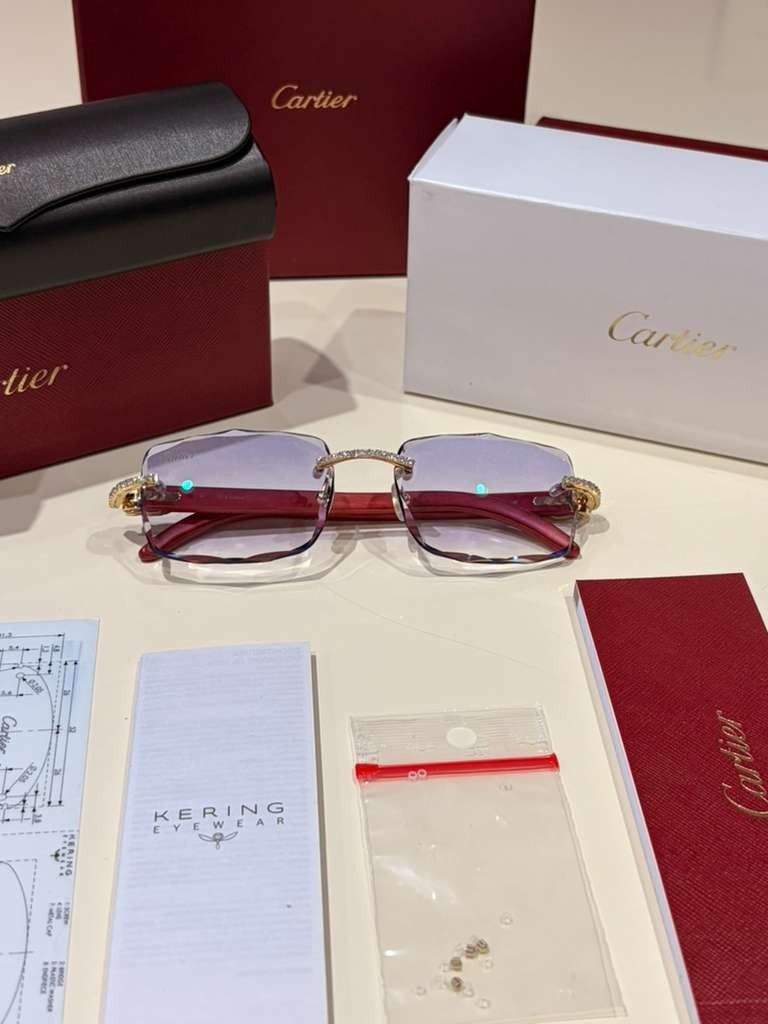 Men's Cartier Signature C 3.00ct Natural Diamond Woods & Lenses Sunglasses