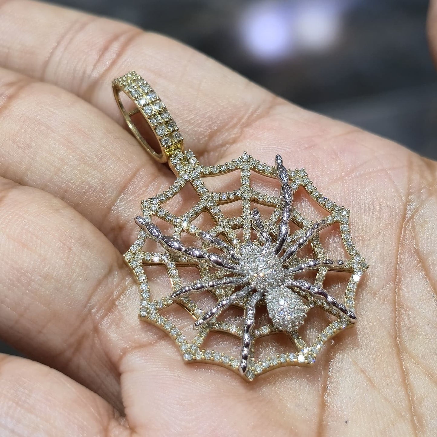 10k Solid Gold 1.87 Carat Spider Den Web Natural Diamond Pendant