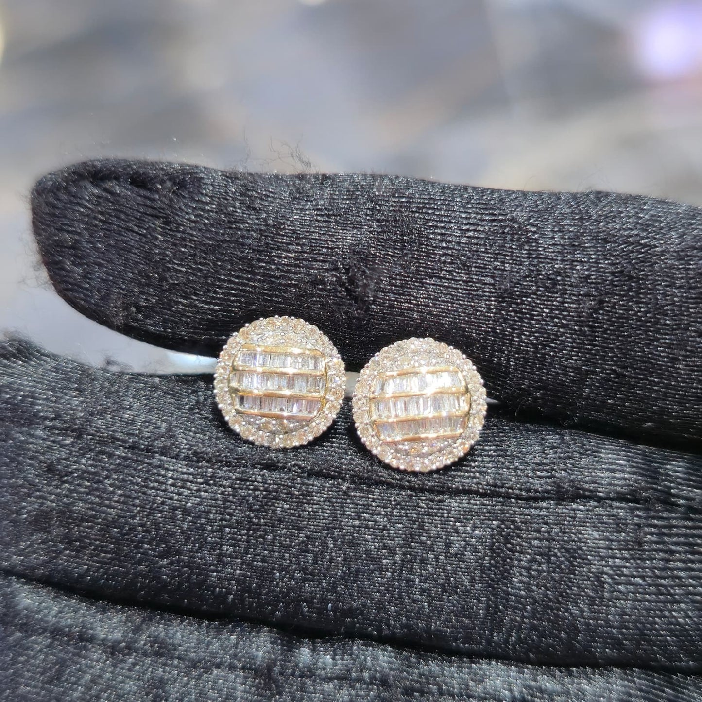 Diamond Earring Studs 10KT Gold 0.62 CTW Natural Baguette Round