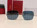 Cartier Big C Rimless Sunglasses Silver Frame Grey Lens Authentic w/ Box & Full