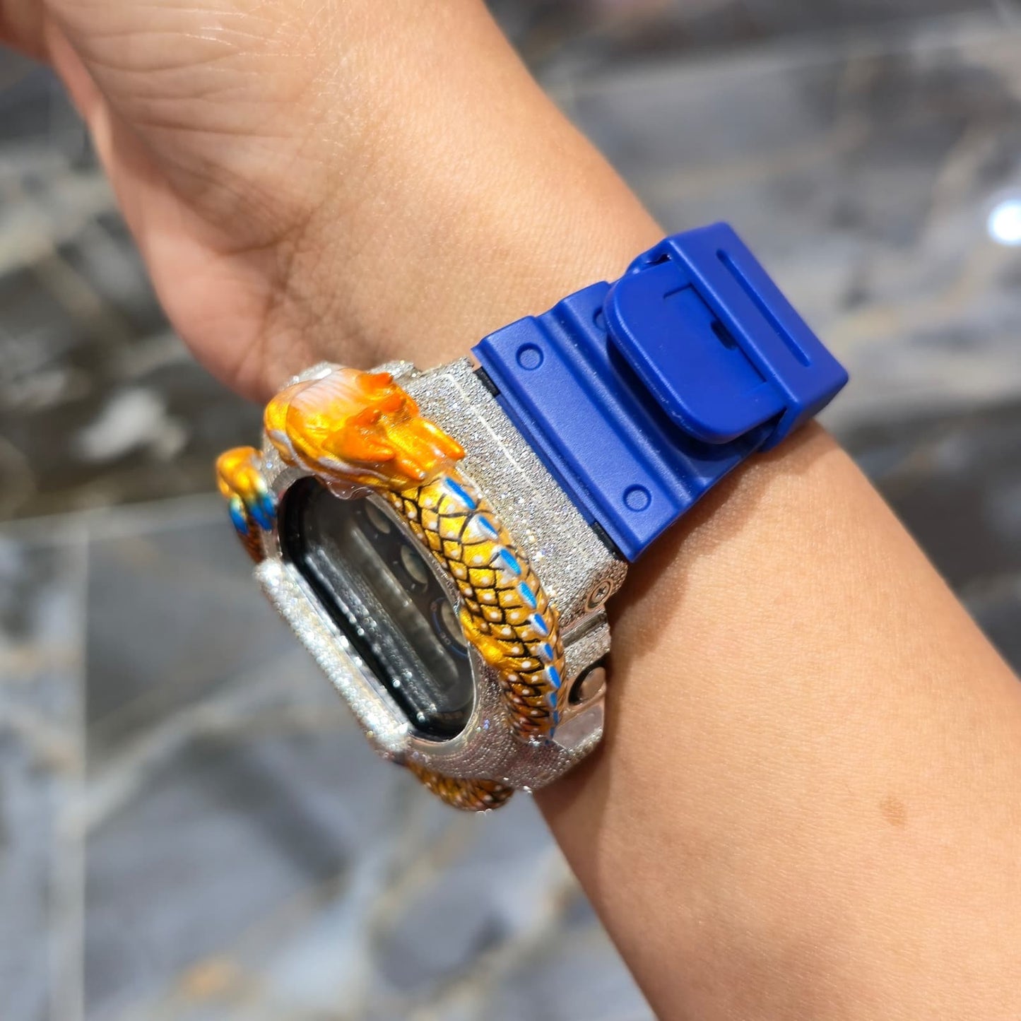 Casio G-Shock Dragon (Blue) 6900 Iced Out Diamond Watch 5 CTW