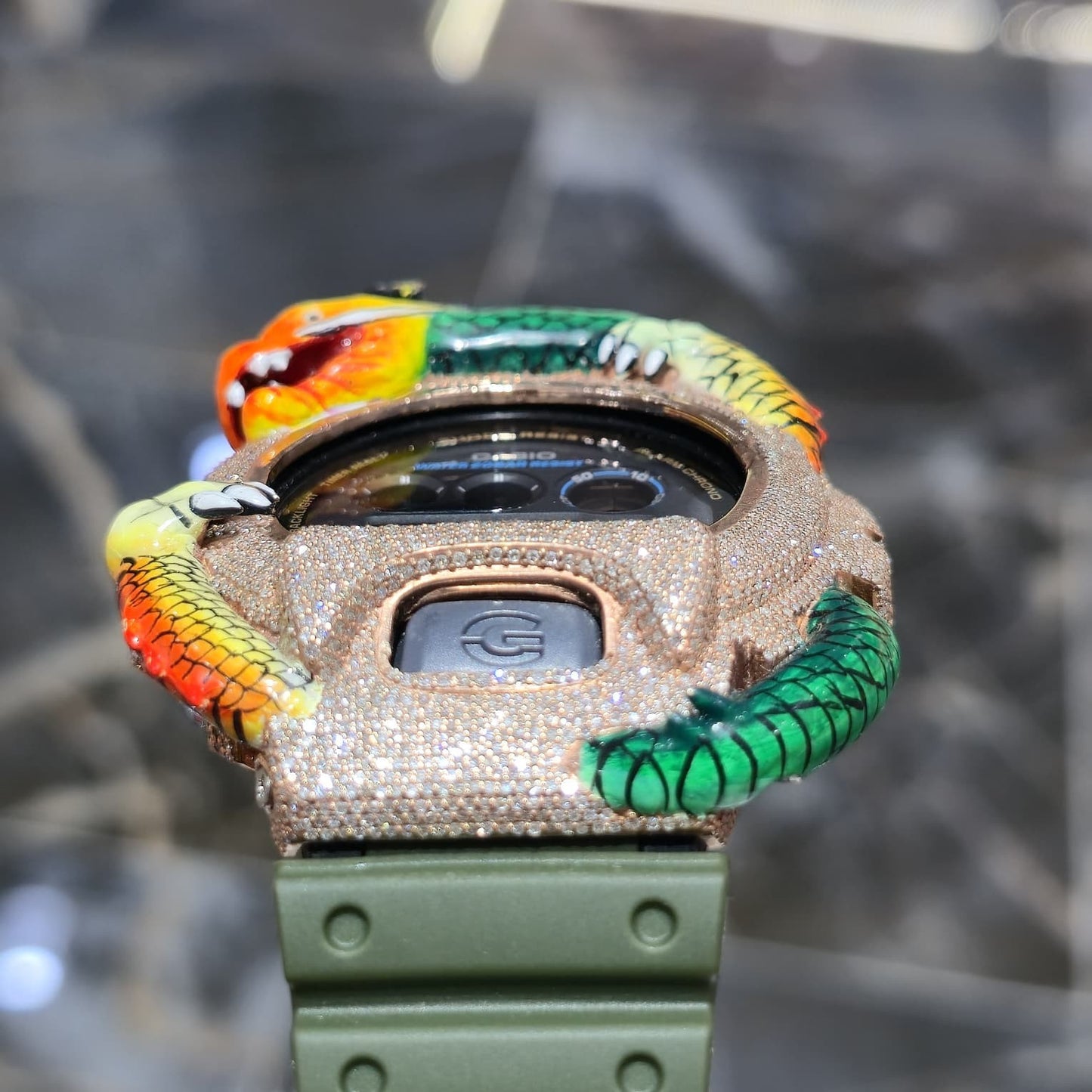 Casio G-Shock Dragon (Green) 6900 Iced Out Diamond Watch 5CTW