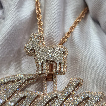Custom Design Real Diamond Two Layer Cursive Nameplate Pendant Gold   2.5"