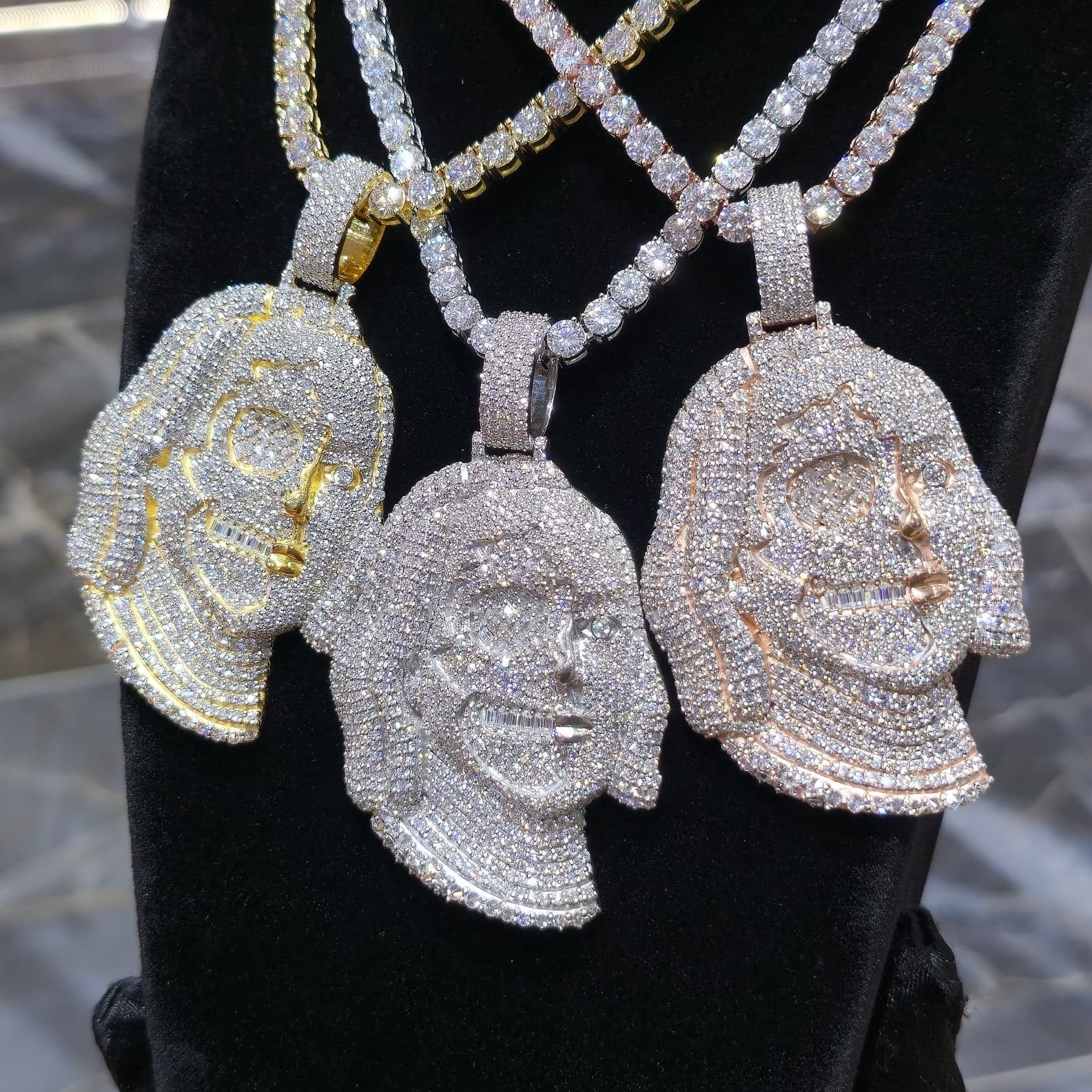 Benjamin Two Face Pendant VVS Moissanite 925 Silver Iced Hip Hop Tennis Necklace