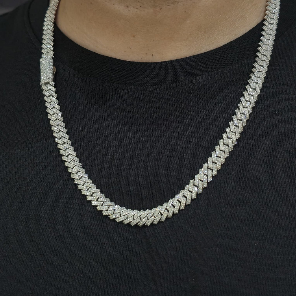 Mens Natural Diamond 8mmx22" 12.9ct Tight Miami Cuban link chain Real 925 Silver