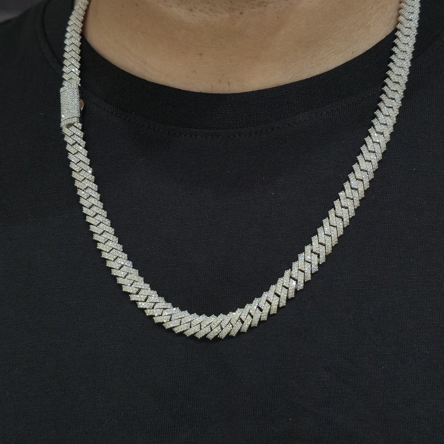 Mens Natural Diamond 8mmx22" 12.9ct Tight Miami Cuban link chain Real 925 Silver