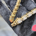 10K Yellow Gold Baguette Cluster Diamond Tennis Bracelet 8in 2.50ctw