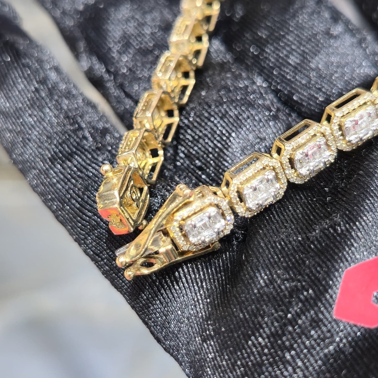 10K Yellow Gold Baguette Cluster Diamond Tennis Bracelet 8in 2.50ctw