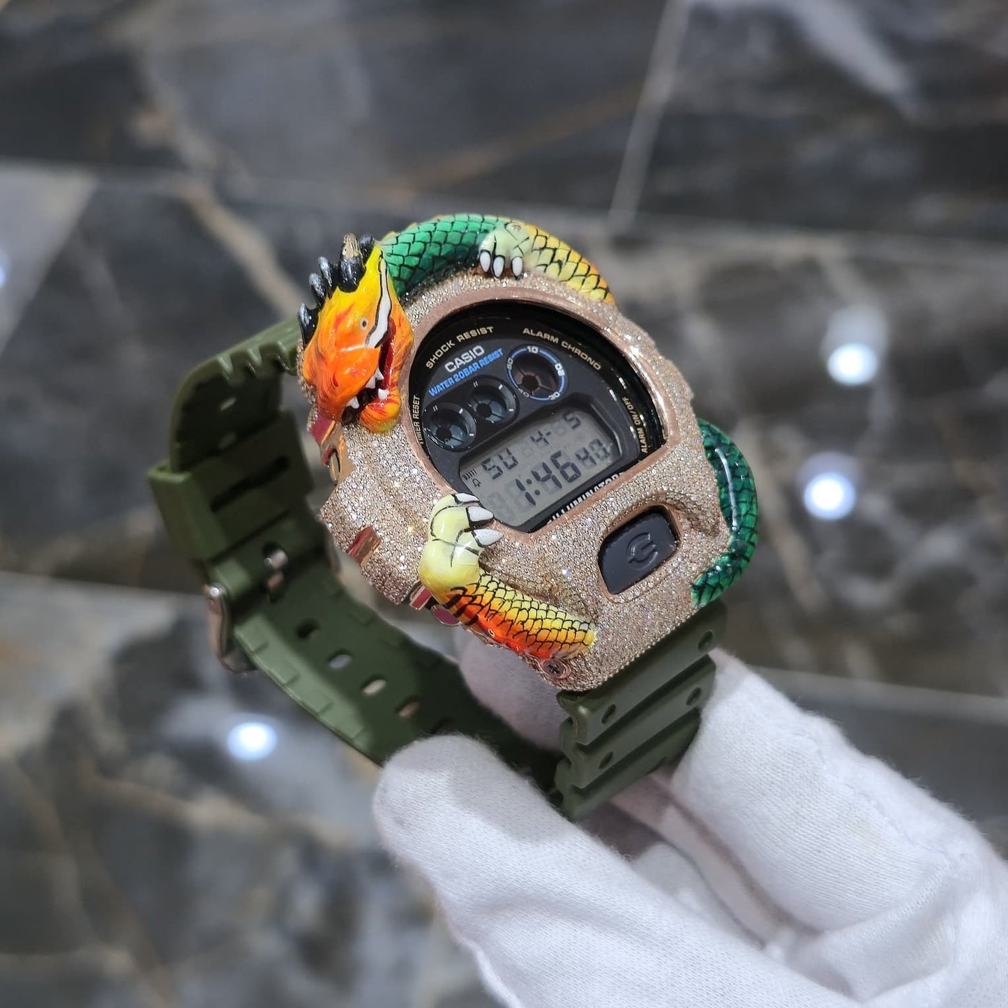 Casio G-Shock Dragon (Green) 6900 Iced Out Diamond Watch 5CTW