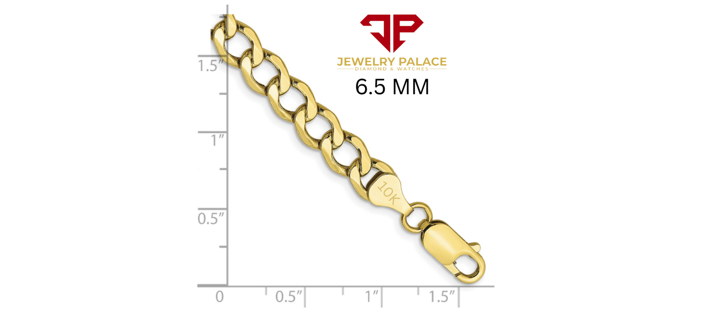 10K Yellow Gold Solid 2mm-6.5mm Curb Cuban Chain Link Necklace Bracelet 7"- 26"