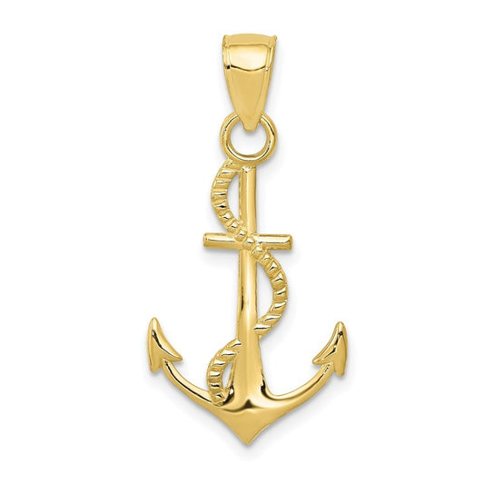 10K Yellow Gold Polished Anchor Rope Pendant 30x15mm Solid Gold 0.95g