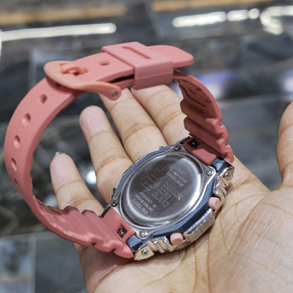 Casio G-Shock Shocking Pink S2100BA Iced Out Diamond Watch 5CT