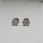 DEAL! 10K Gold Genuine Diamond Honeycomb Cluster Octagon Stud Earrings 0.17CTW