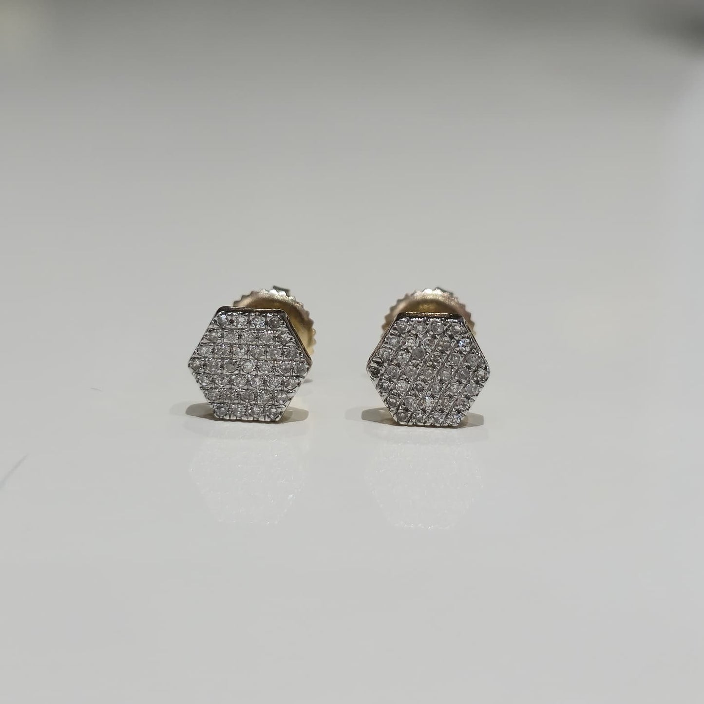 DEAL! 10K Gold Genuine Diamond Honeycomb Cluster Octagon Stud Earrings 0.17CTW