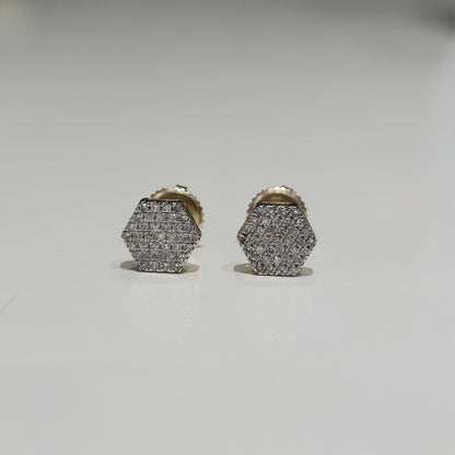 DEAL! 10K Gold Genuine Diamond Honeycomb Cluster Octagon Stud Earrings 0.17CTW