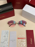 Cartier Panthere Rimless Sunglasses Purple/Pink Gradient Lens Authentic Full Set