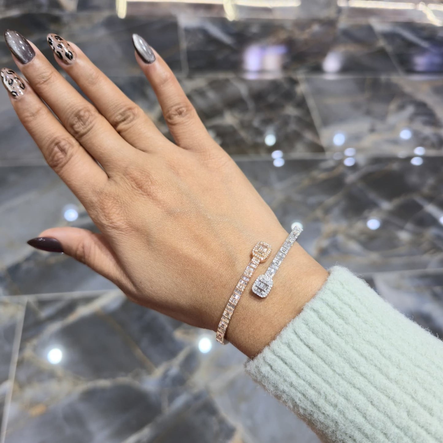 1.38 CT Real Diamond Bangle Bracelet Rectangular Halo Baguette 5MM 7” Solid Gold