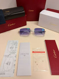 Cartier Panthere Decor Rimless Sunglasses Platinum Frame Blue Gradient Lens