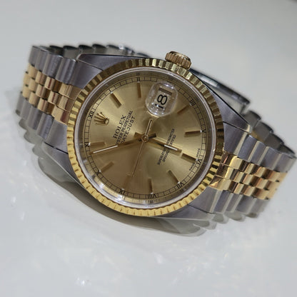 Rolex Datejust 36 16233 Champagne Dial Vintage Two Tone Jubilee Gold Steel