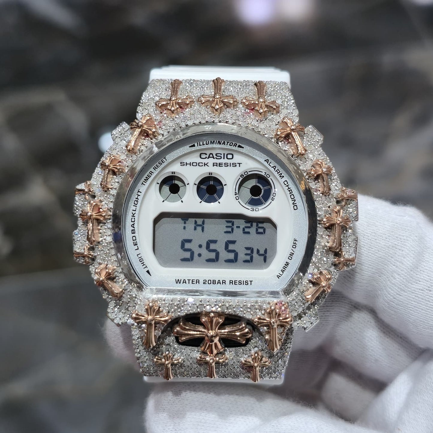 Authentic Diamond G-SHOCK DW6900TR Watch Cross Bezel | 5.00 CTW Natural Diamonds