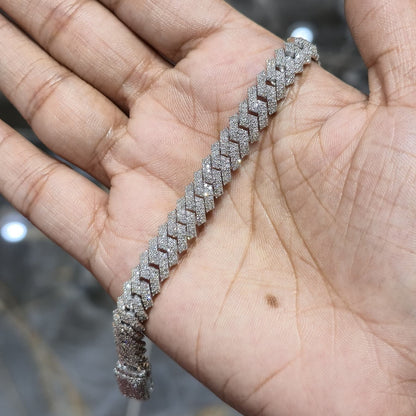 8MM 925 Silver 27.63g 4.82CTW Natural Round Diamond Cuban Link Bracelet