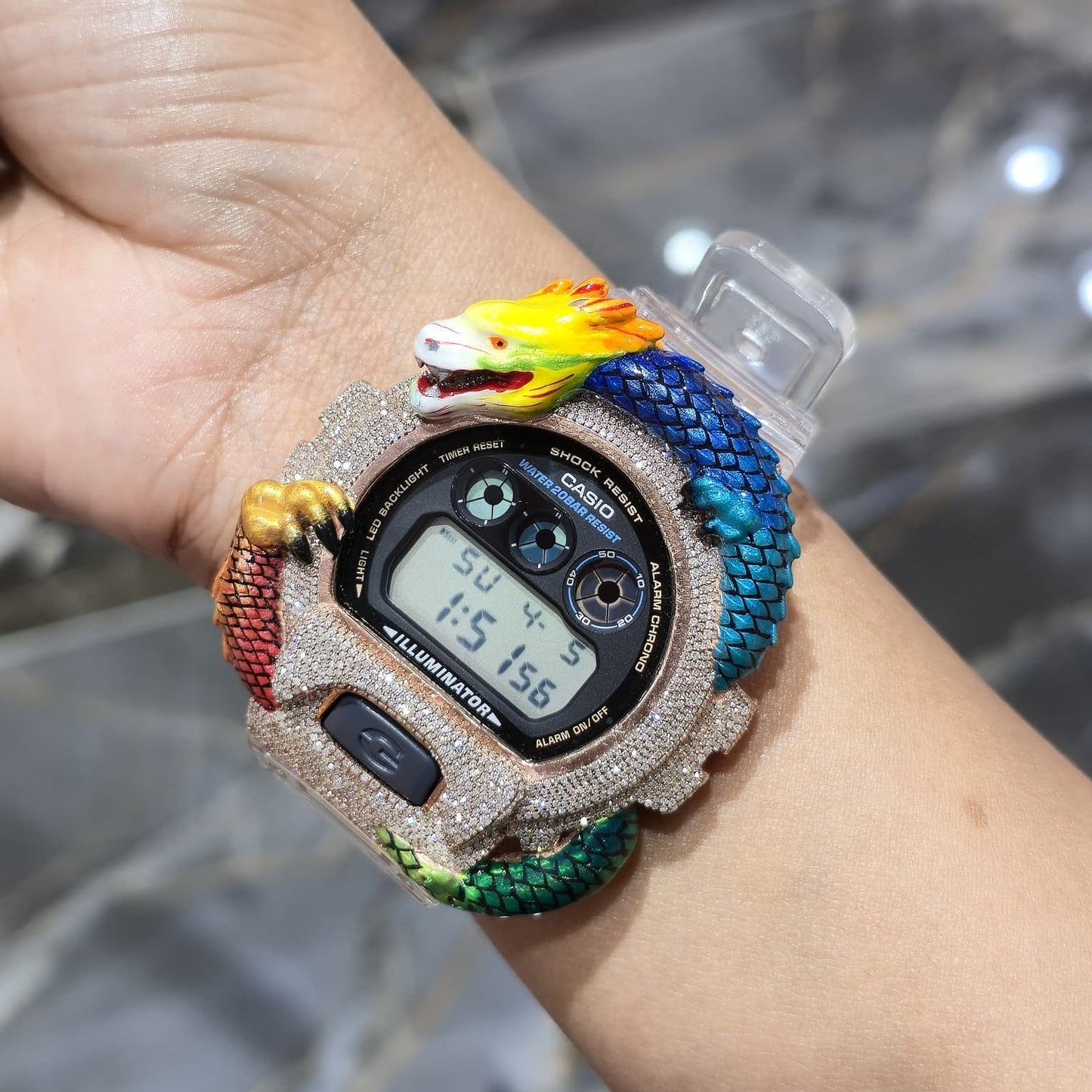 Casio G-Shock Dragon (Clear) 6900 Iced Out Diamond Watch 5 CTW