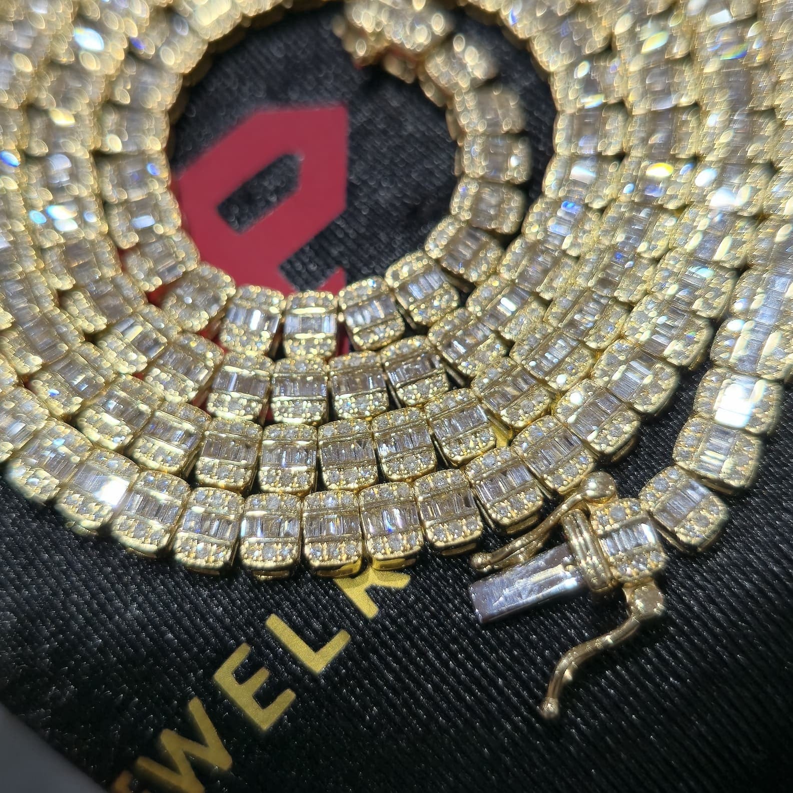 Real 10K Yellow Gold 6.03 CT Diamond Tennis Chain 22" Mens Baguette Necklace 4MM