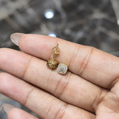 DEAL! 10K Gold Genuine Cluster Diamond Halo Square Studs Earrings 0.15ct 5 mm