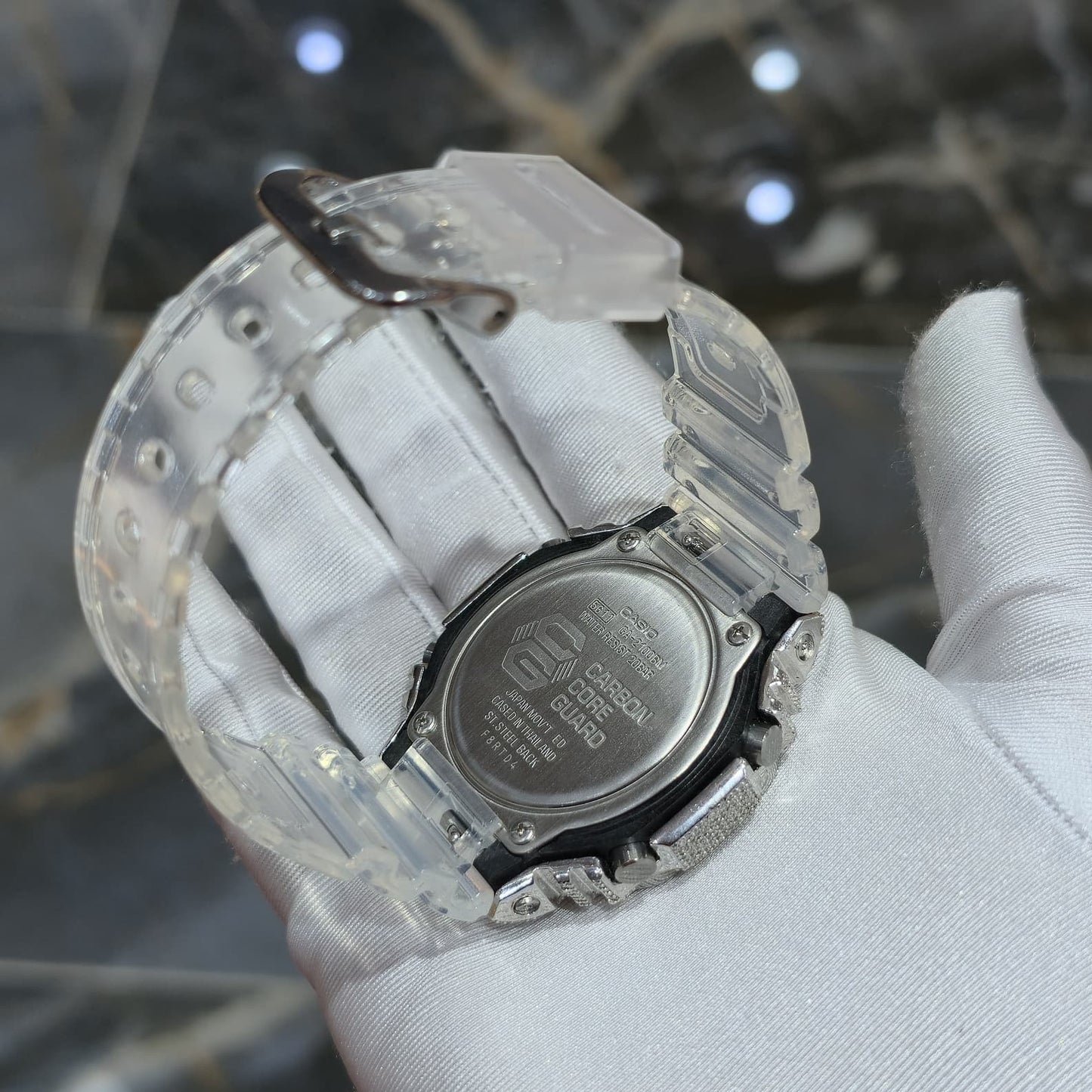 Casio G-Shock S2100  Iced Out Natural Diamond Watch 5CT | Blue Dial Clear Band