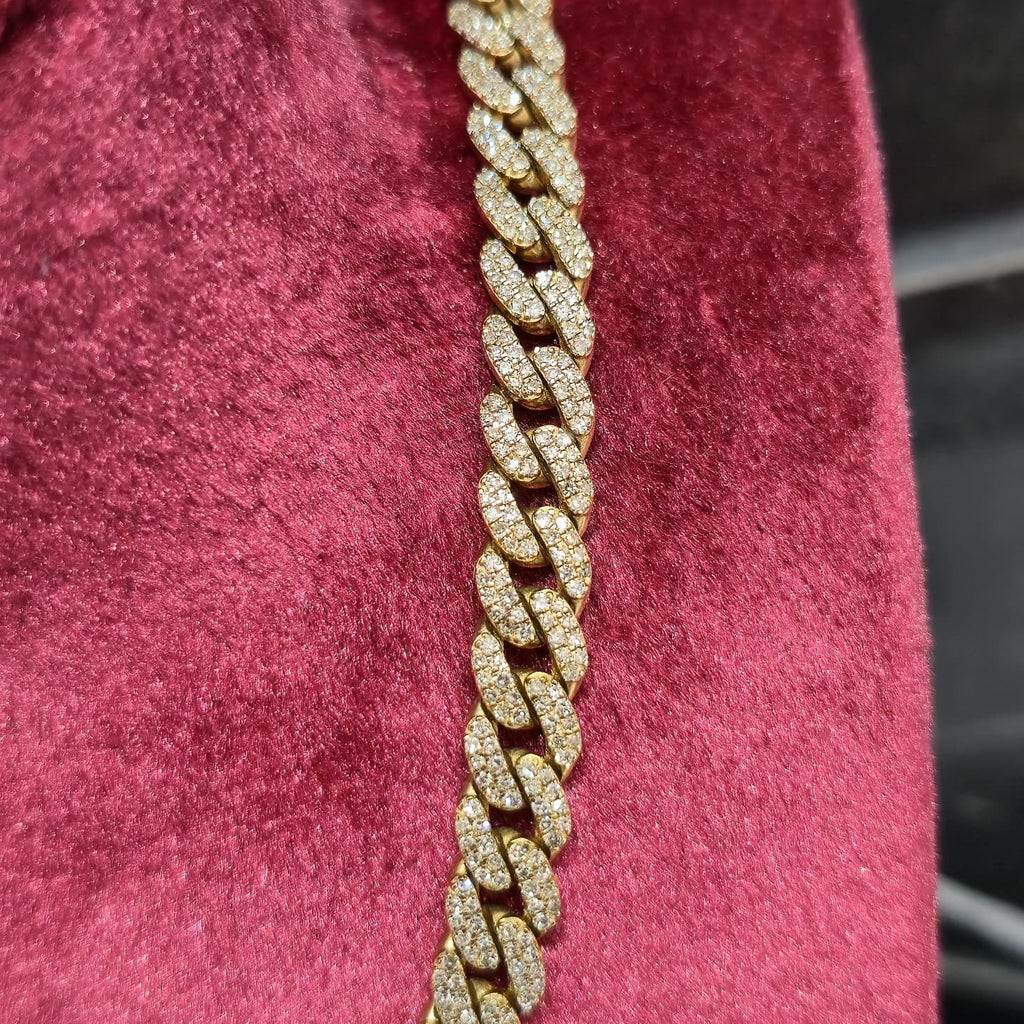 10K Yellow Gold Miami Cuban Genuine Diamond Chain Necklace 8MM 12.45 CT 22 INCH