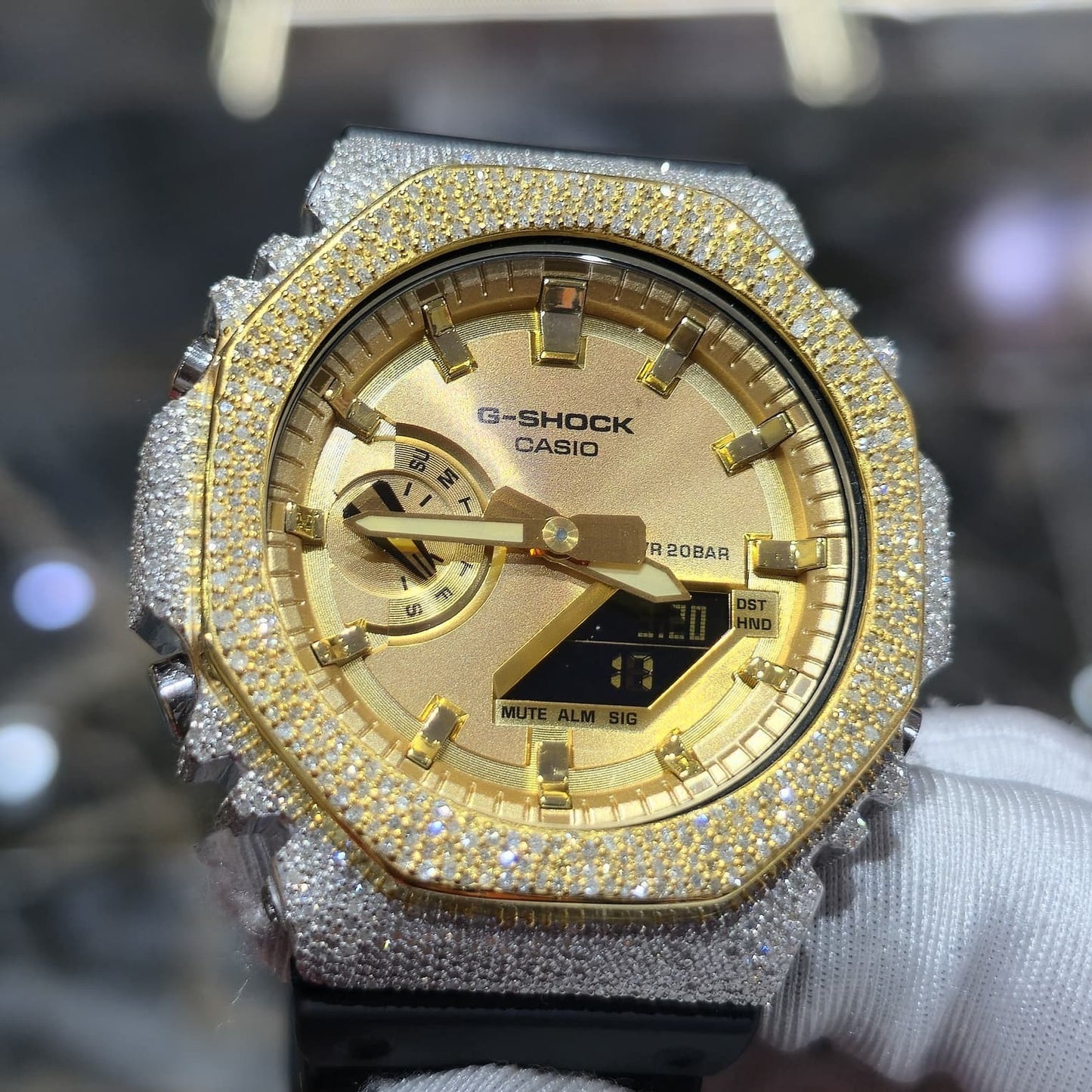 Casio G-Shock S2100  Iced Out Natural Diamond Watch 5CT | Gold Dial