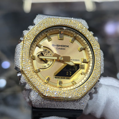 Casio G-Shock S2100  Iced Out Natural Diamond Watch 5CT | Gold Dial