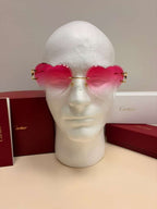 Cartier Big C Rimless Heart Sunglasses Pink Gradient Lens Gold Frame Full Set.