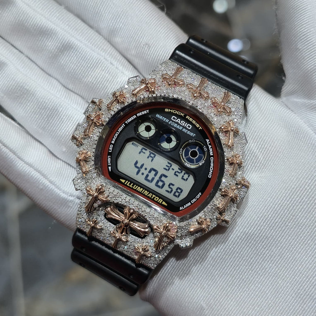 Authentic Diamond G-SHOCK DW6900TR Watch Cross Bezel | 5.00 CTW Natural Diamonds