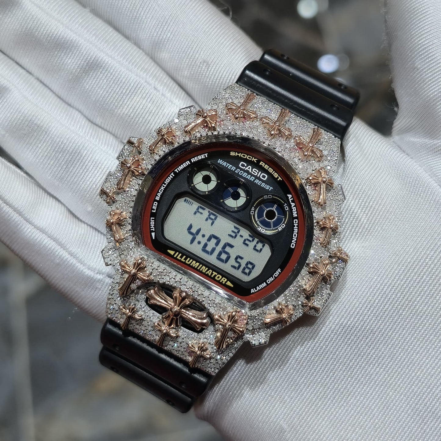 Authentic Diamond G-SHOCK DW6900TR Watch Cross Bezel | 5.00 CTW Natural Diamonds