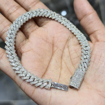 8MM 925 Silver 27.63g 4.82CTW Natural Round Diamond Cuban Link Bracelet