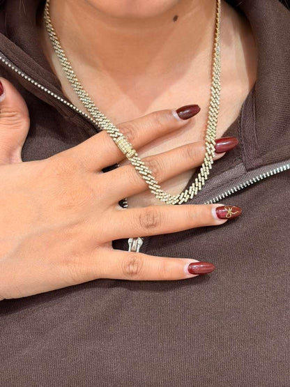 10K White Gold 6MM Diamond Miami Cuban Choker Prong Chain 19" Necklace 12 CT APX