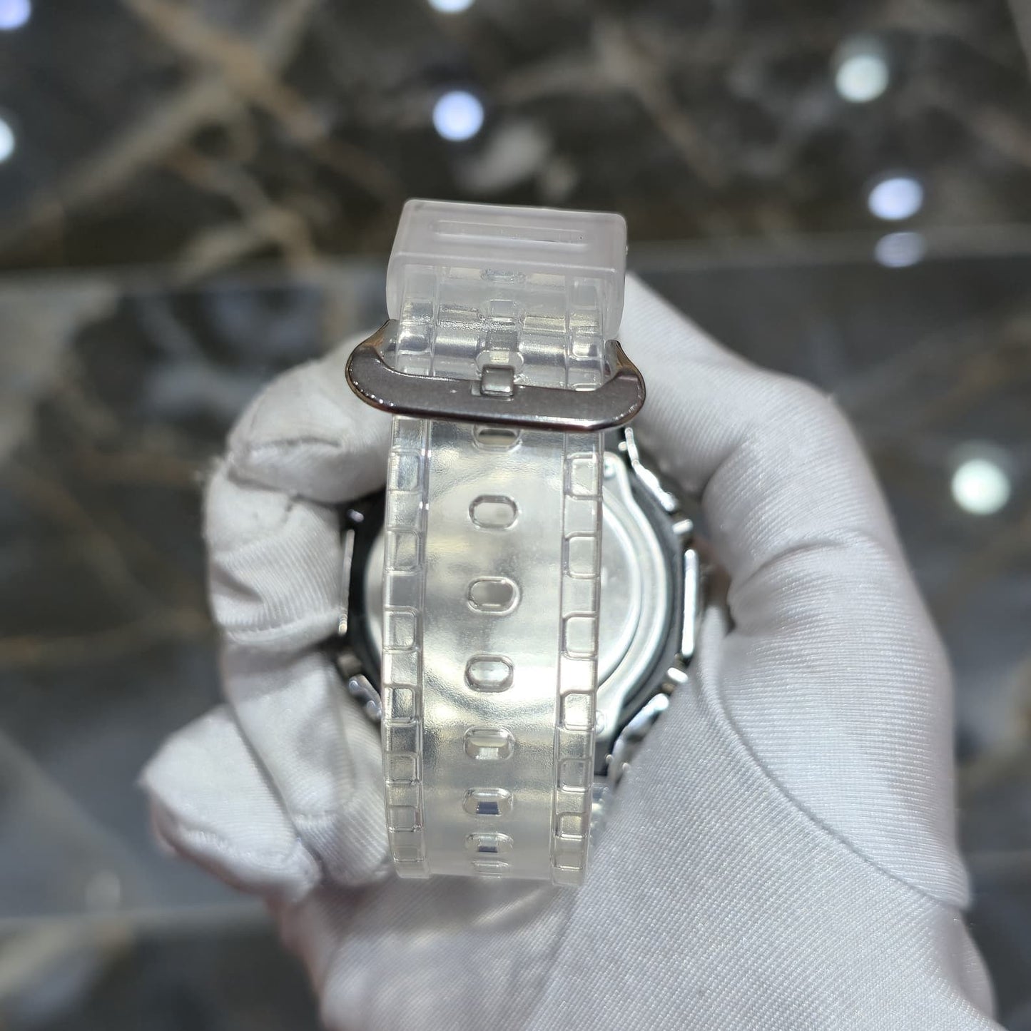 Casio G-Shock S2100  Iced Out Natural Diamond Watch 5CT | Blue Dial Clear Band