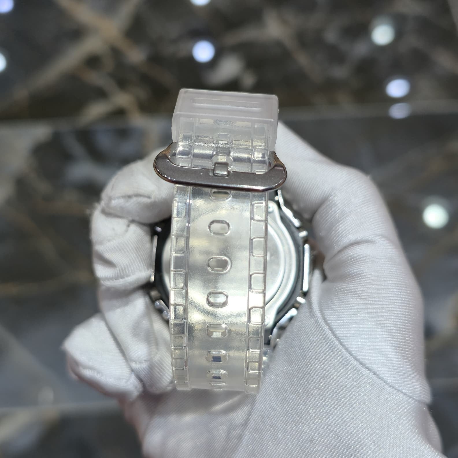 Casio G-Shock S2100  Iced Out Natural Diamond Watch 5CT | Blue Dial Clear Band